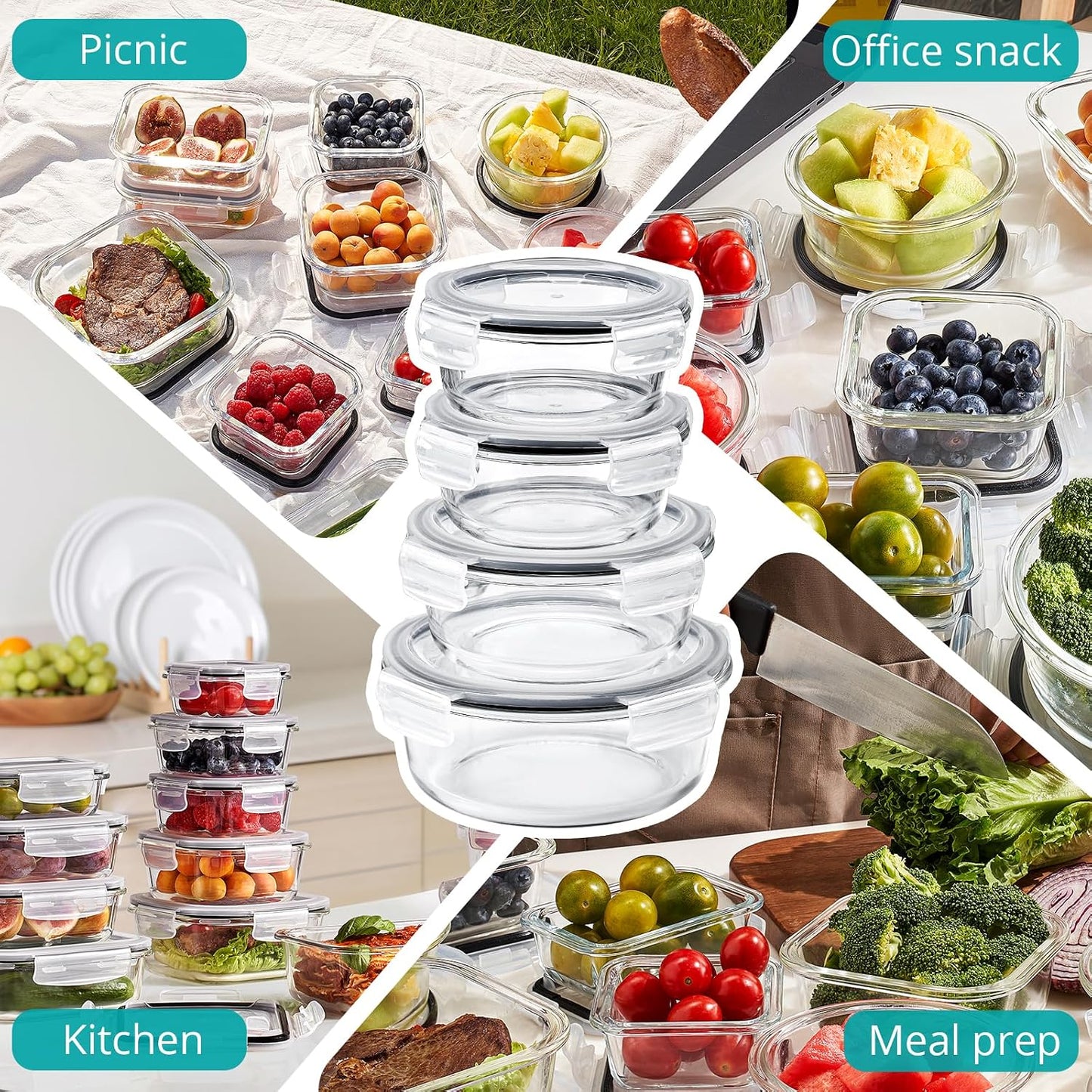 Sorbus 16pc (8 Rectangular 35oz Food Storage Containers and 8 Airtight Lids) – 4.4 Cup Glass Meal Prep Containers, Dishwasher, Freezer, and Oven Safe – Reusable Glass Food Containers for Meal Prep