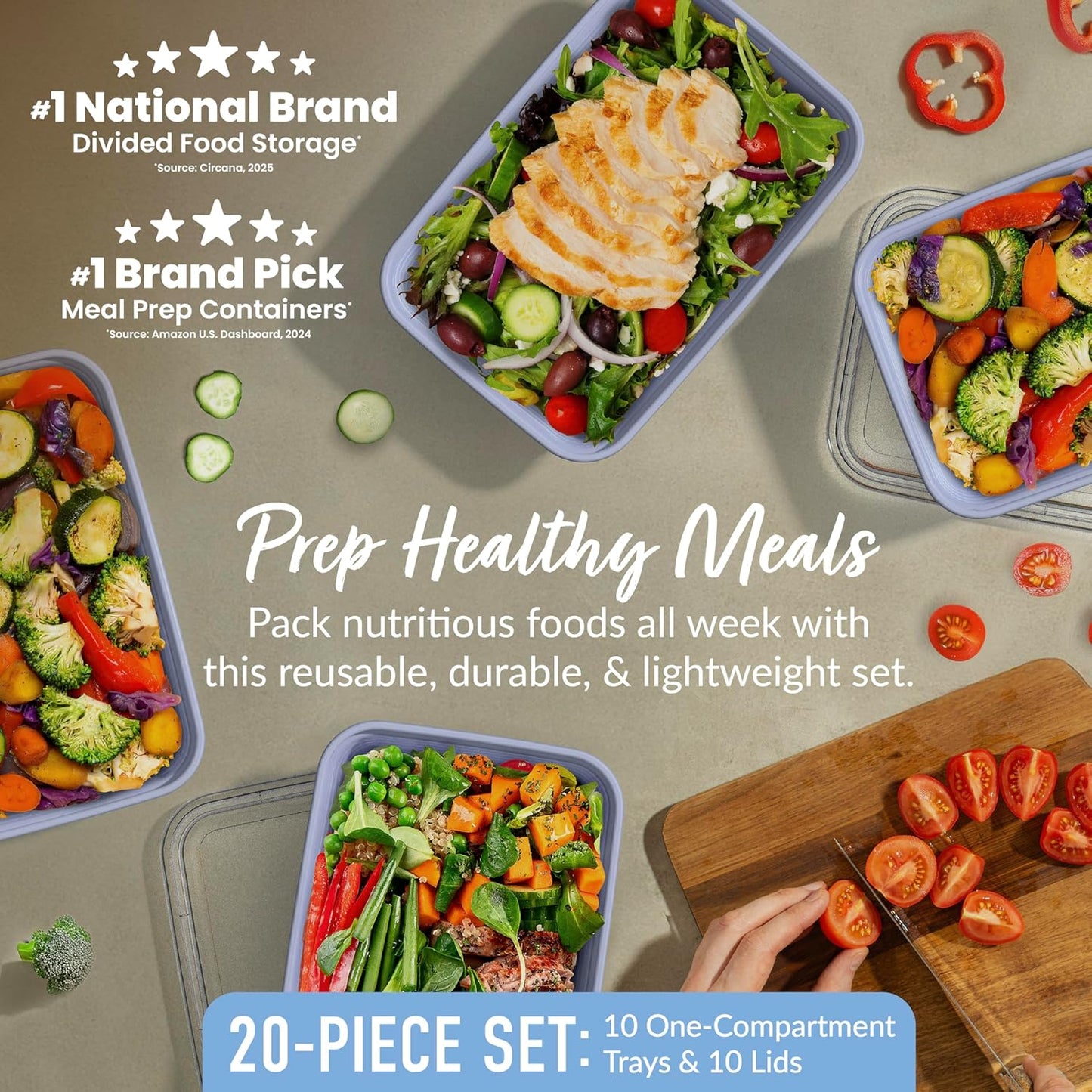 Bentgo Prep - 20-Piece 1-Compartment Reusable Meal Prep Containers with Lids, PFAS & BPA Free Materials, Durable, Microwave, Freezer, & Dishwasher Safe To Go Food Storage (Gold)