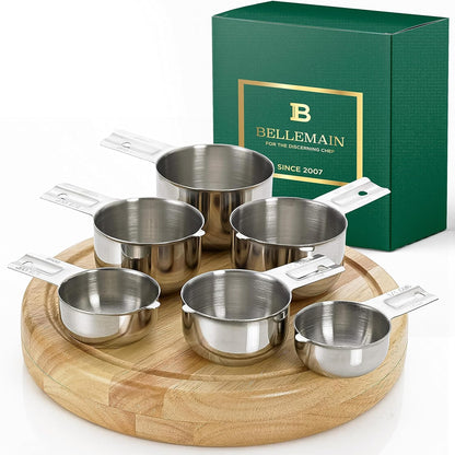 Bellemain One-Piece Stainless Steel Measuring Cups Set of 6 – Nesting Metal Measuring Cups for Kitchen – Dry & Liquid Measurements (ML & OZ), Rust-Resistant, Dishwasher Safe, Ergonomic Design