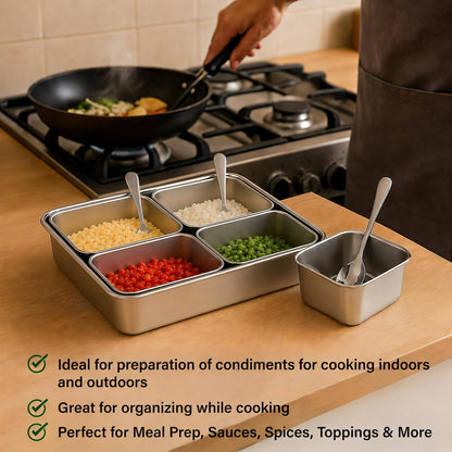 Stainless Steel Yakumi Pan, Yakumi Pans, Yakumi Mise En Place, Mise En Place Containers, Japanese Food Container, Condiment Containers, Multi Compartment Food Containers (8 Compartment)