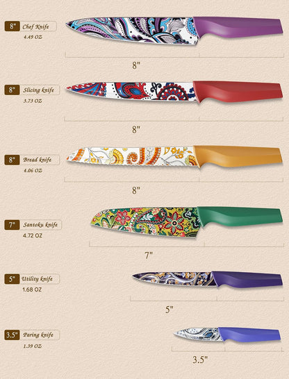 Astercook Paisley Pattern Knife Set with Cover