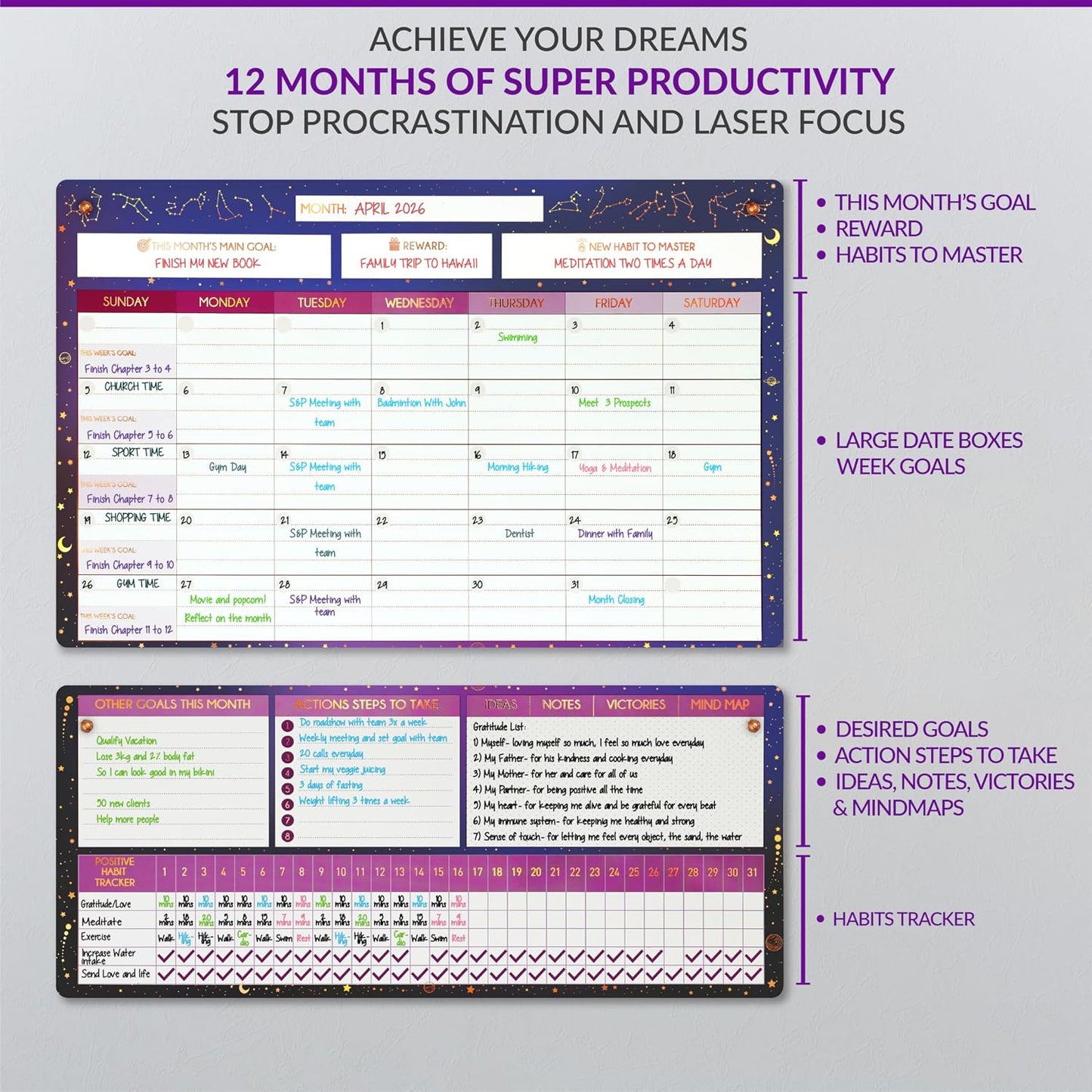 Fridge Calendar Acrylic 17x12”, Start Monday | Magnetic Calendar for Refrigerator | Acrylic Dry Erase Whiteboard Calendar for Fridge | Family Schedule Board with 5 Markers & Eraser by Freedom Mastery