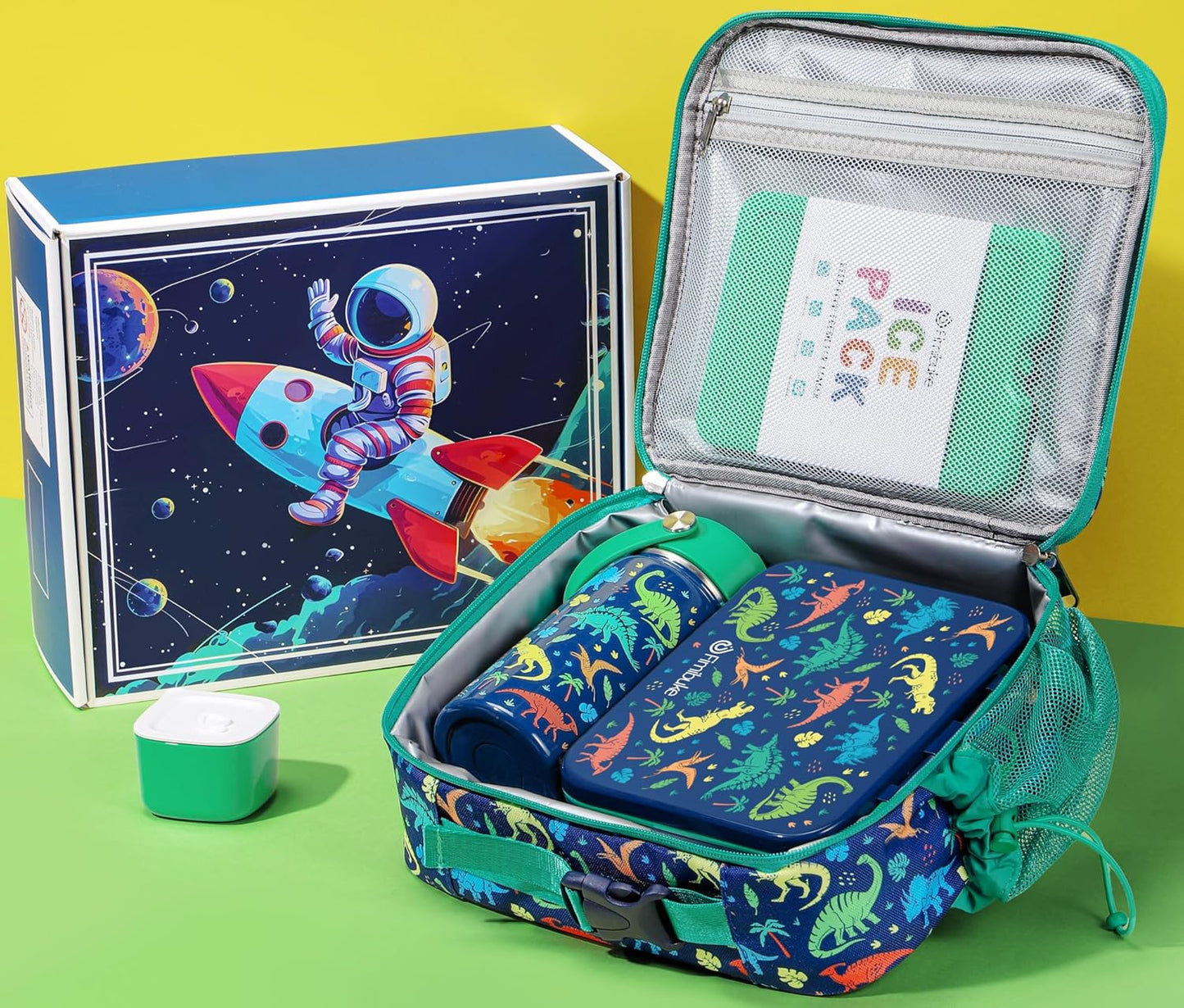 Fimibuke Bento Lunch Box for Kids - Toddler Snack Bento Box Container with 3 Compartments, Stainless Steel Water Bottle, Insulated Lunch Bag, Ice Pack Set for Ages 3-12 Girl Boy Daycare Back to School