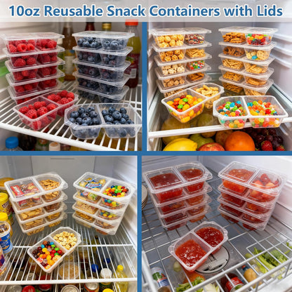 10 OZ Reusable Snack Containers with Lids & New Snack Pack Containers-Double Compartment Meal Prep Containers,Compartment Condiment Containers,Perfect for Bulk Meal Prep & On-the-Go (10 Sets)