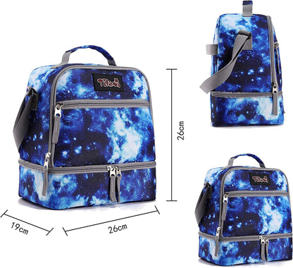 Tilami Lunch Bags Insulated Adjustable Strap Zipper, Two Compartments Cooler Bags, Bento Bags for Kids Toddlers (Blue)