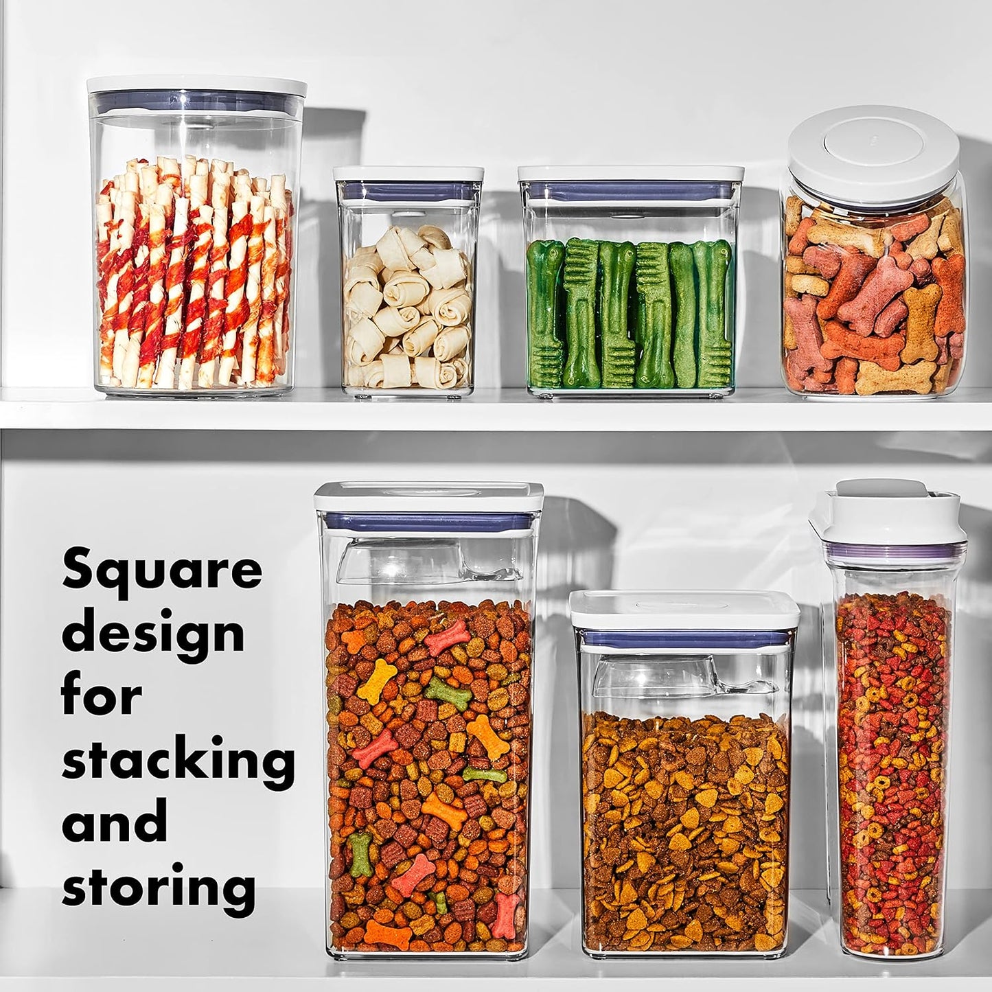 OXO Good Grips Pet POP Container – 6.0 Qt/5.7 L with Half Scoop, Ideal for up to 6.5lbs of Dog Food or 4.5lbs of Cat Food, Airtight Dog and Cat Food Storage Container, BPA Free, Clear