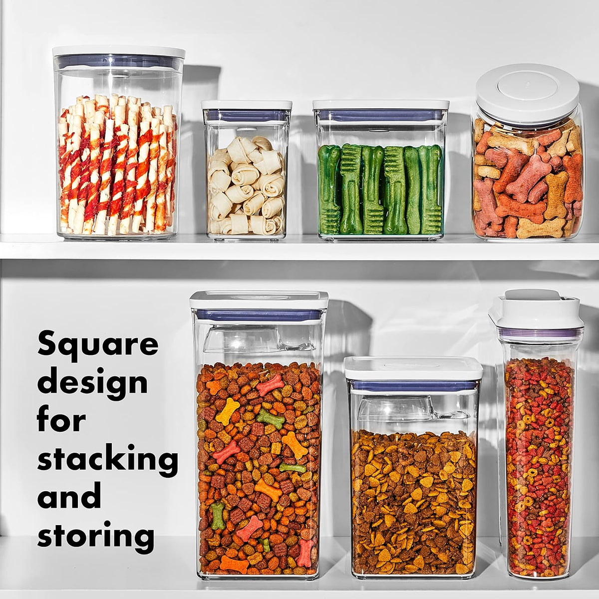 OXO Good Grips Pet POP Container – 6.0 Qt/5.7 L with Half Scoop, Ideal for up to 6.5lbs of Dog Food or 4.5lbs of Cat Food, Airtight Dog and Cat Food Storage Container, BPA Free, Clear