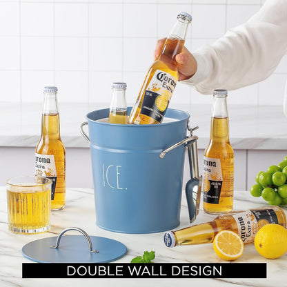 Rae Dunn Ice Bucket with Scoop - Stainless Steel Bucket with Handle, Lid and Ice Scooper - 4 Qt. Storage Bin for Ice Cubes for Bars, Parties, Backyard Barbeques, Picnics, and Camping (Black)