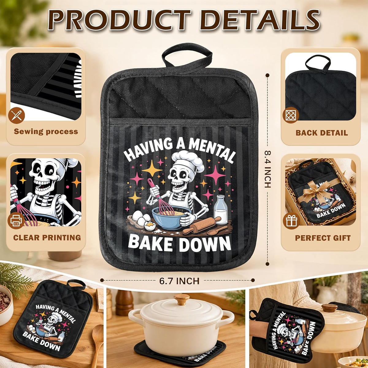 Gothic Cooking Skeleton Chef Pot Holders Heat Resistant