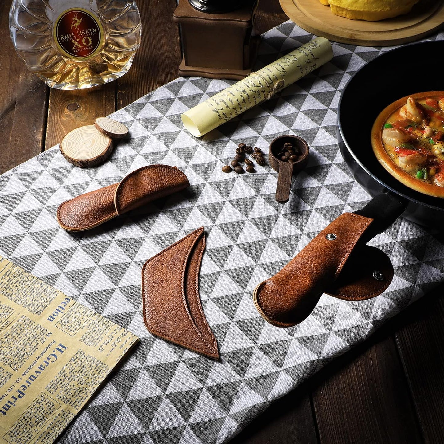 6 Pieces Cast Iron Handle Cover Handmade Thick Skillet Handle Cover Full Grain Frying Pan Sleeve Rustic PU Leather Hot Holder Double Layered Leather Assist Grip for Kitchen