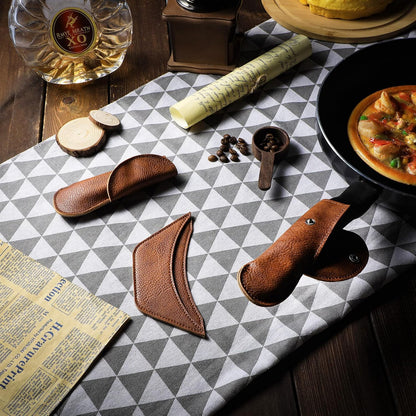 6 Pieces Cast Iron Handle Cover Handmade Thick Skillet Handle Cover Full Grain Frying Pan Sleeve Rustic PU Leather Hot Holder Double Layered Leather Assist Grip for Kitchen