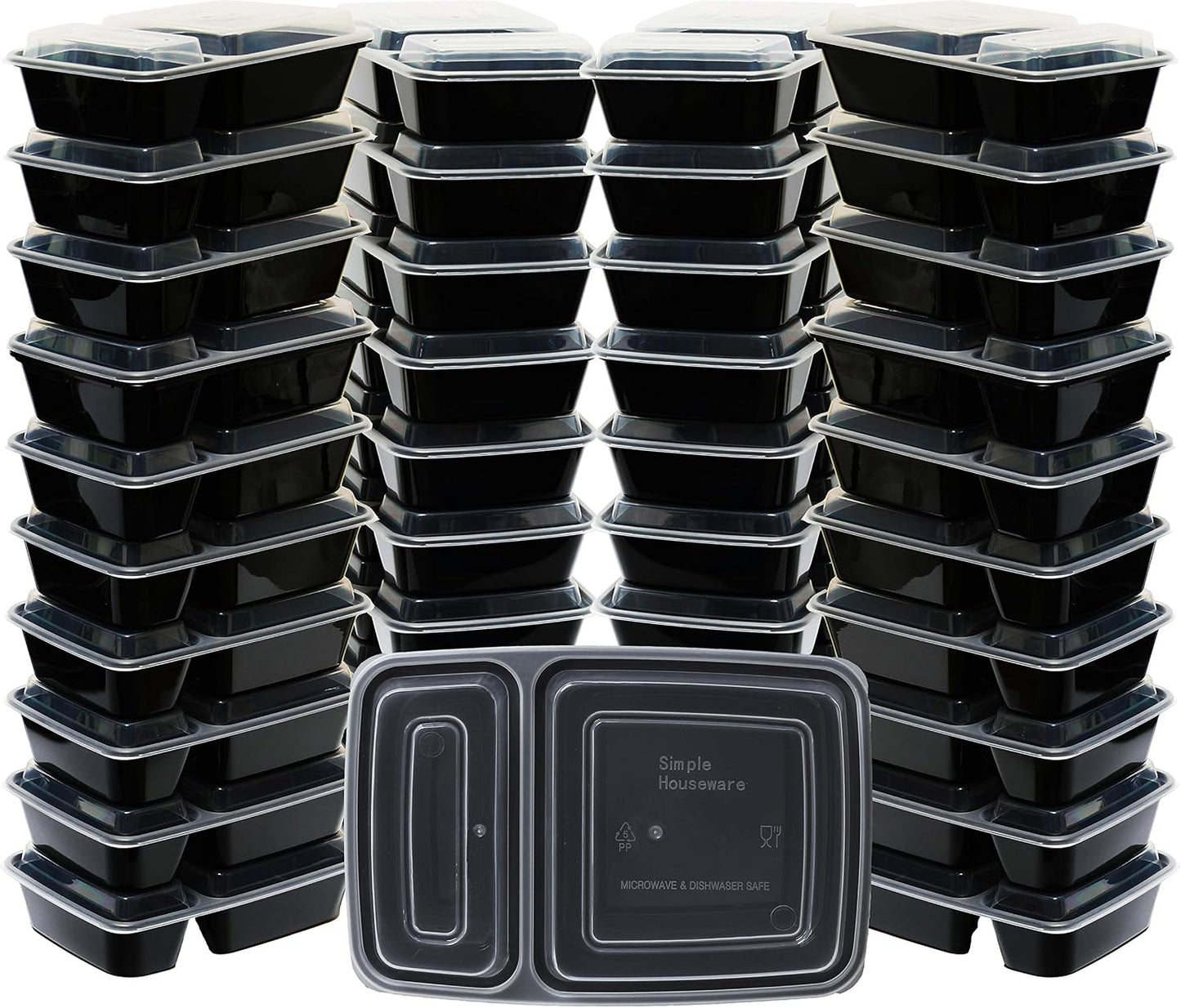 16 Pack - SimpleHouseware 2 Compartment Food Grade Meal Prep Storage Container Boxes (28 ounces)