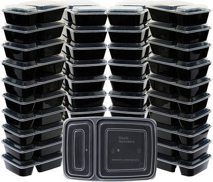 16 Pack - SimpleHouseware 2 Compartment Food Grade Meal Prep Storage Container Boxes (28 ounces)