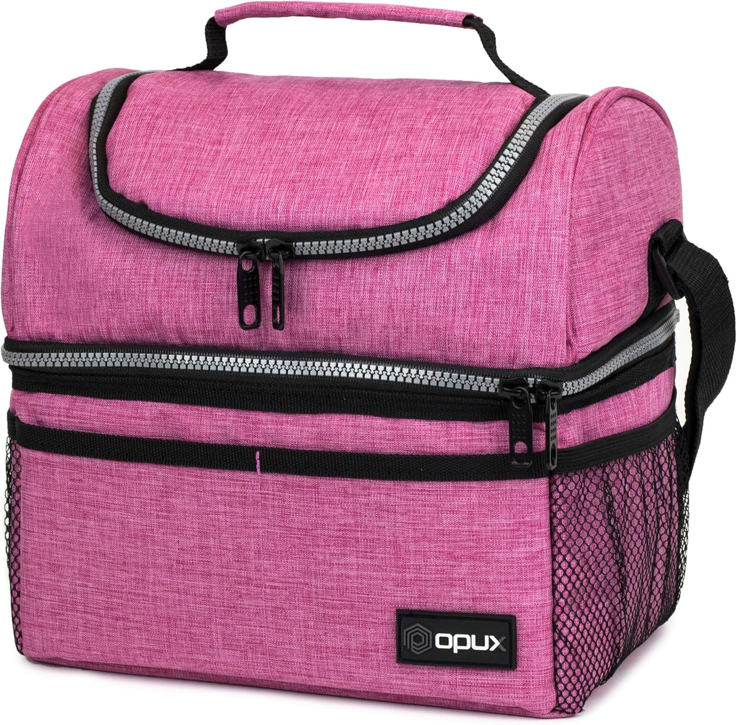 opux Insulated Lunch Bag for Men Women, Double Decker Leakproof Lunch Box Cooler Tote with Shoulder Strap, Large Lunchbox for Work School Travel Meal Prep, Adults Kids Boys Girls, Green, 16 Cans