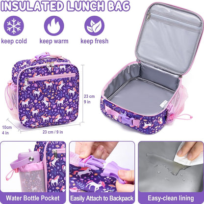 Fimibuke Kids Bento Lunch Box with Thermo, Leakproof Toddler Bento Box with 8.5OZ Insulated Food Jar, Lunch Bag & Utensils BPA Free Dishwasher Safe 3 or 4 Compartment Container for School Girls Boys