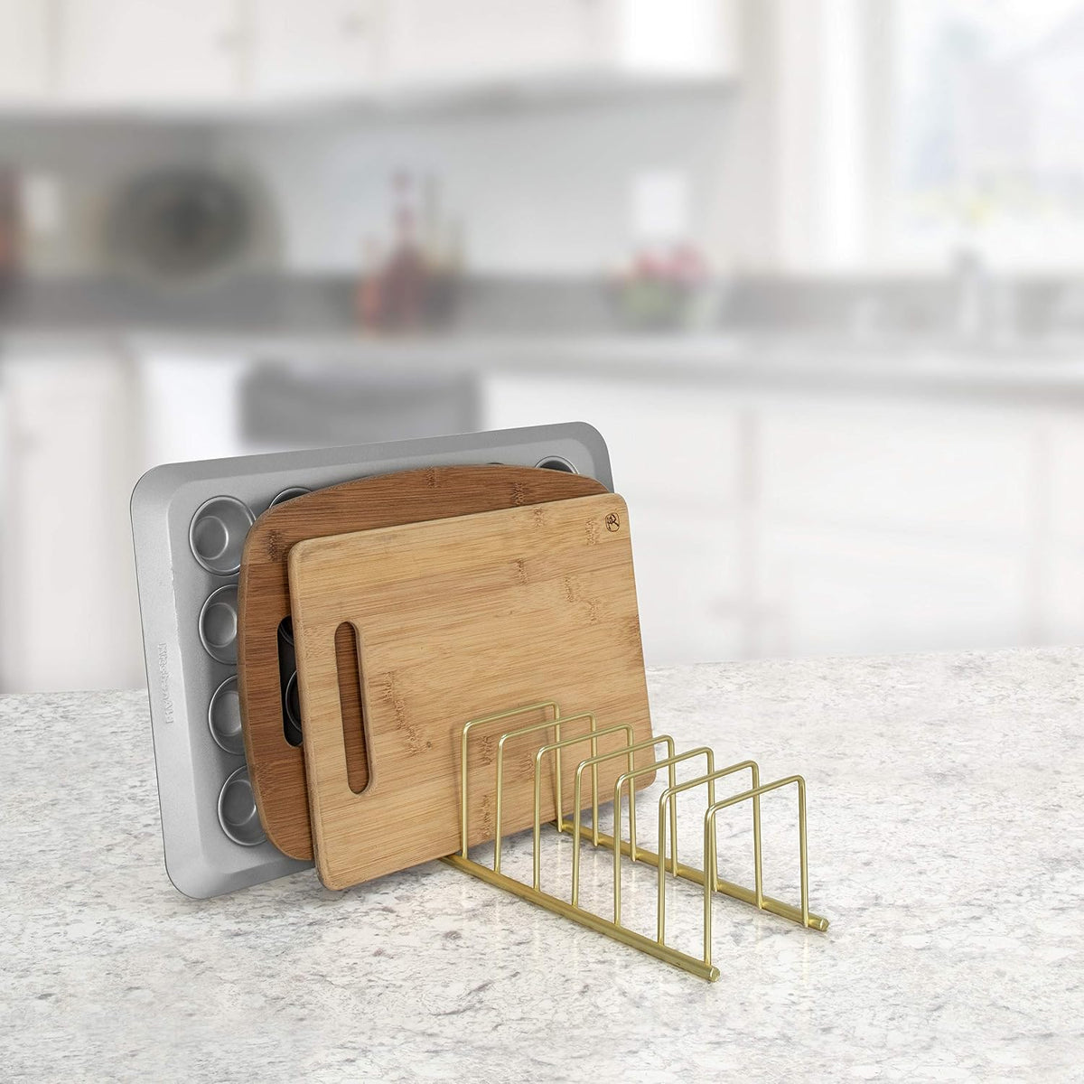 Spectrum Euro Kitchen Organizer for Cooking and Bakeware, Satin Nickel
