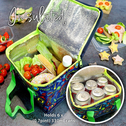 Fashion Stationery Insulated Lunch Bag Kids Lunch Box Folding Reusable Lunchbags for Girls or Boys Lunch Box for School, Beach or Travel Small Cooler or Picnic Coolers