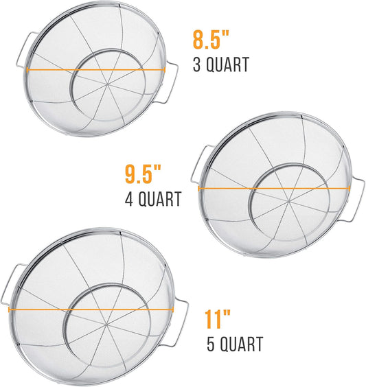 U.S. Kitchen Supply Set of 3 Stainless Steel Colander Strainers Net Baskets 5, 4, & 3-Quart - Colander with Handles & Resting Base - Stainless Steel Sieve, Mesh Strainers and Colanders for Kitchen