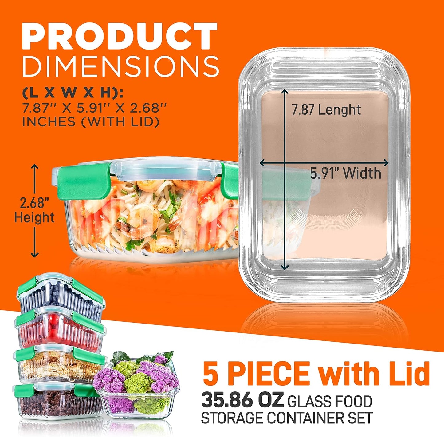 NutriChef 10 Piece Glass Food Storage Containers with Lids – 30 oz Meal Prep Containers Reusable – Airtight Glass Lunch Containers for Food Storage – Freezer to Oven Safe - Gray
