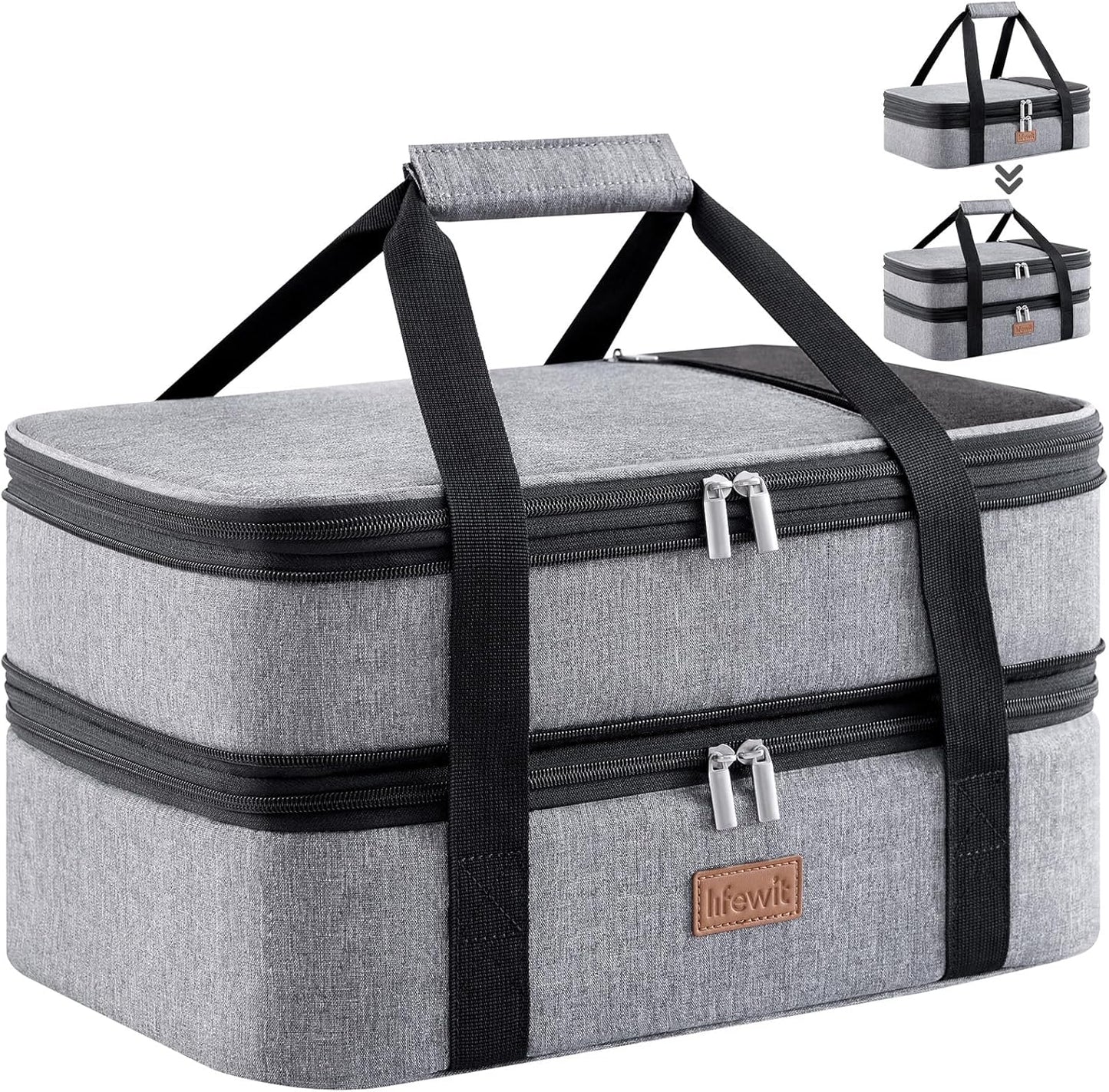 Lifewit Insulated Double Decker Casserole Carrier, Expandable Lasagna Lugger Tote Bag for Hot or Cold Food, Fits 9" x 13" Baking Dish for Potluck Parties, Picnic and Cookouts, Grey-Geometric