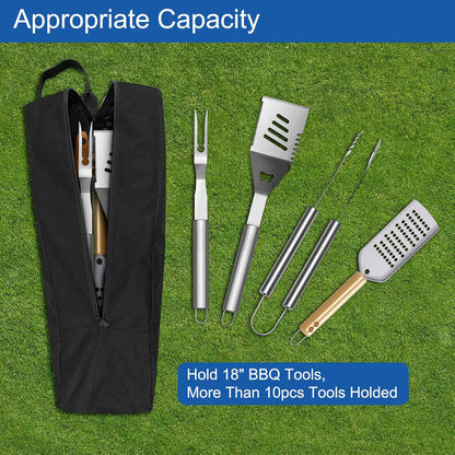 BBQ Tool Storage Bag, Heavy Duty Tools Bag, 600D Oxford Cloth, Outdoor Grill Accessories Bag for Camping Picnic Trip (22X5X8Inch)