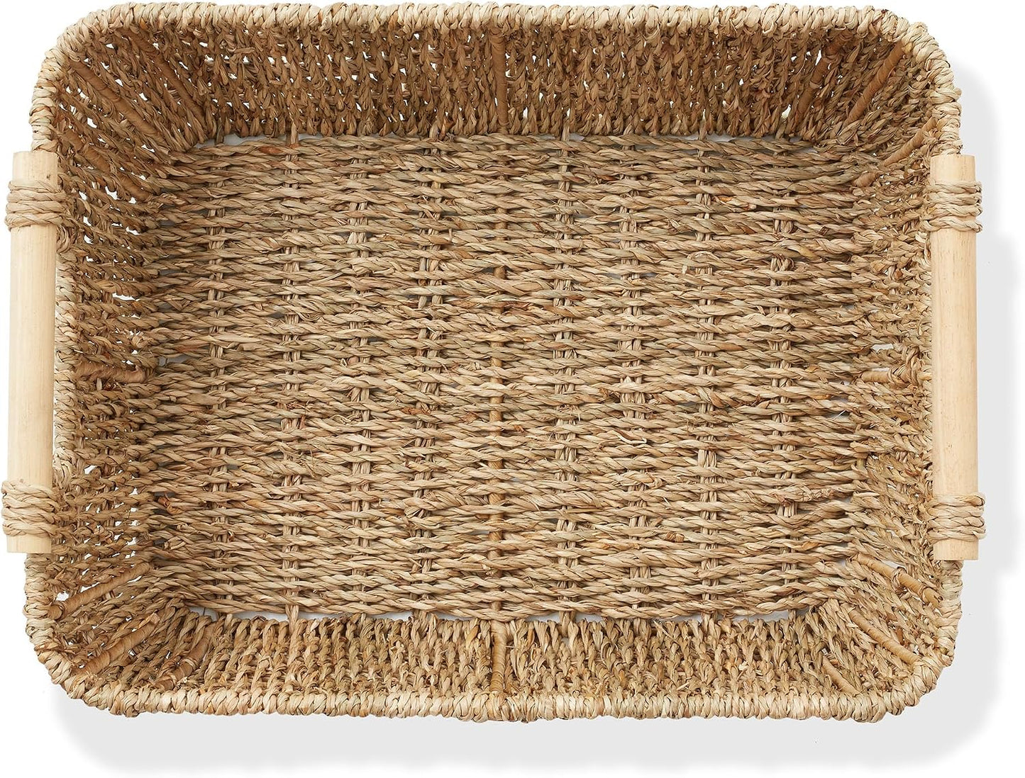 Casafield Set of 2 Water Hyacinth Oval Storage Baskets with Wooden Handles - Medium, Woven Bin Organizers