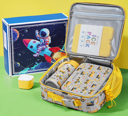 Fimibuke Bento Lunch Box for Kids - Toddler Snack Bento Box Container with 3 Compartments, Stainless Steel Water Bottle, Insulated Lunch Bag, Ice Pack Set for Ages 3-12 Girl Boy Daycare Back to School