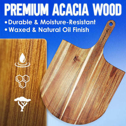 16-Inch Wooden Pizza Peel, X-Large Paddle, Cutting & Serving Board w Handle