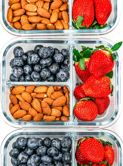 Glass Meal Prep Containers - 3-Compartment Glass Food Storage with Lids - Divided Lunch Containers - Bento Box