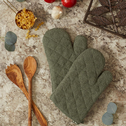 DII Basic Terry Collection 100% Cotton Quilted, Oven Mitt, Brown, 2 Piece