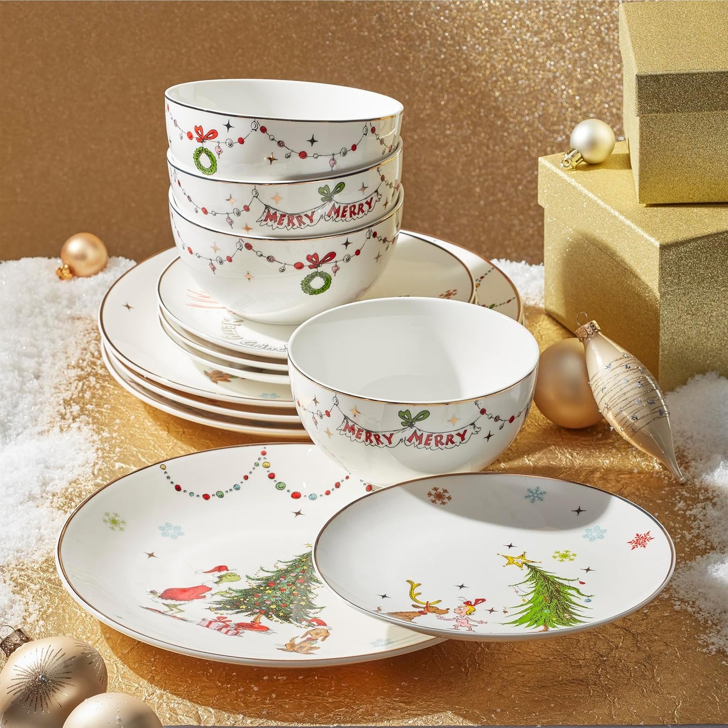 Lenox 898096 Merry Grinchmas Chip & Dip Bowl, Christmas Dishes, Festive Holiday Serveware
