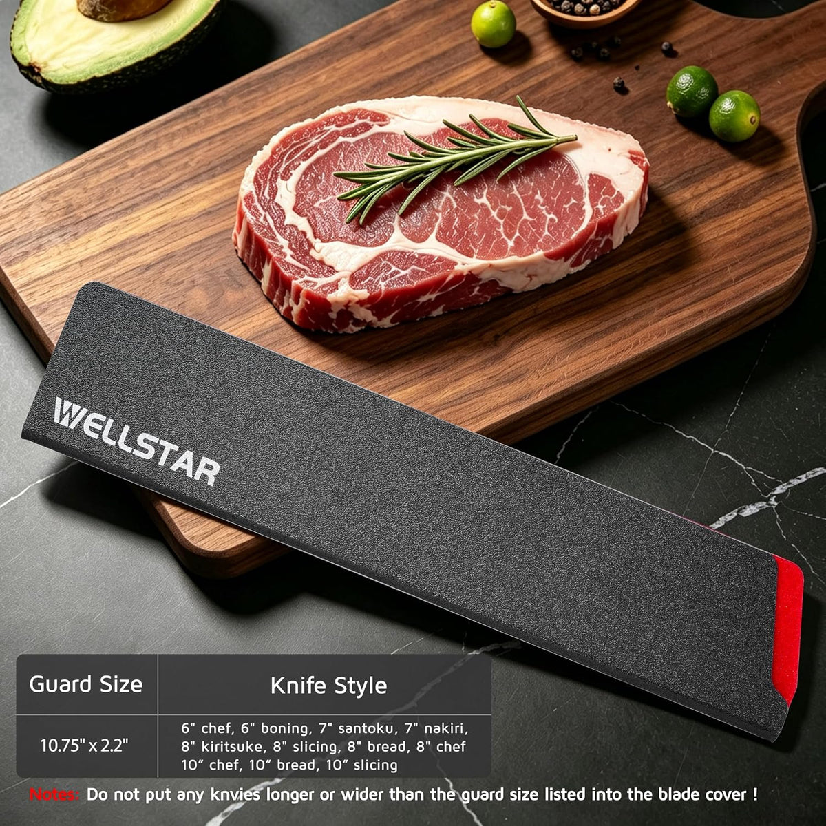 WELLSTAR Knife Edge Guards 8 Inch, Universal Blade Covers, BPA Free ABS Protective Blade Sheaths, Non-Scratch Felt Lining Kitchen Knives Covers (Knives not included)