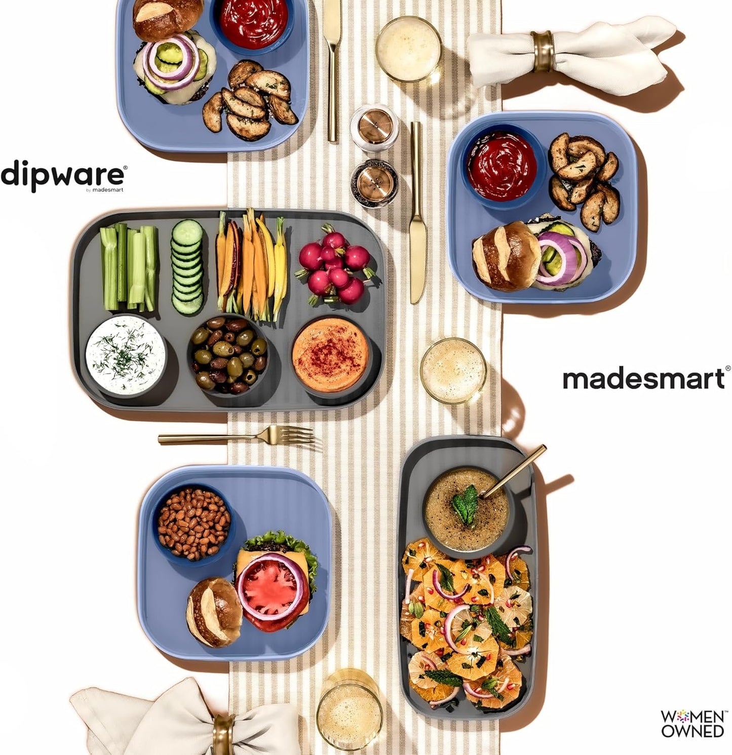 madesmart Chip N Dip Dipware Bowl, 2-Piece Serving Set with Stackable & Removable Dip Bowl, Durable Plastic Chip Tray for Entertaining, Tabletop Snack Server, Blue