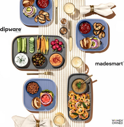 madesmart Chip N Dip Dipware Bowl, 2-Piece Serving Set with Stackable & Removable Dip Bowl, Durable Plastic Chip Tray for Entertaining, Tabletop Snack Server, Blue