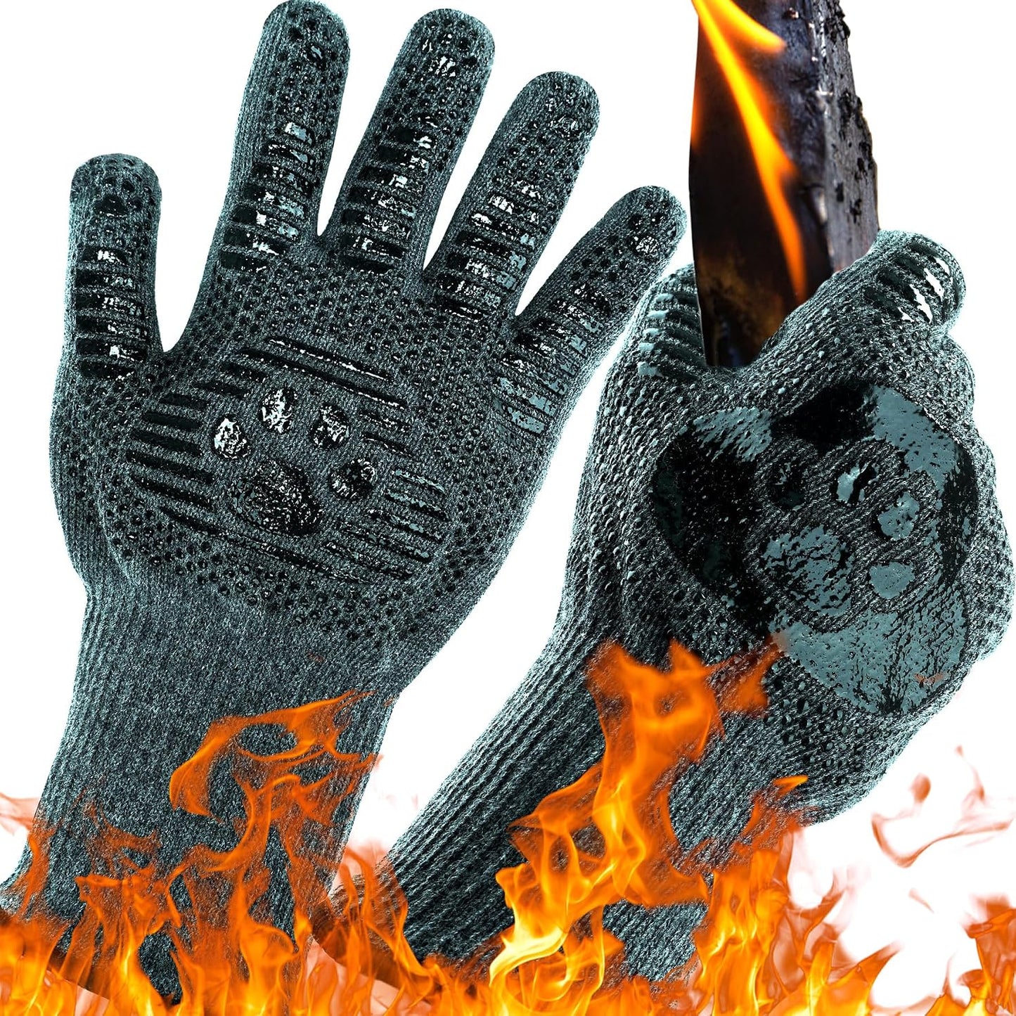 UBeesize Lengthen BBQ Gloves (Phoenix), 1472°F Heat Resistant Grill Glove, 14 inch Fireproof Oven Gloves for Cooking, Non-Slip Fire Glove for Grilling, Barbecue, Smoker, Baking, Frying
