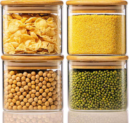 Extra Large Square Glass Flour & Sugar Storage Containers with Airtight Lids, 168 floz - 2 Pack Glass Jars with Bamboo Lids for Pantry, Air tight Food Storage Containers for Cereal, Pasta, Rice