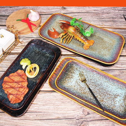 Porcelain Plate Set Large Serving Tray Set of 4, Reusable Serving Platters for Party Food, Cookie, Appetizer, Charcuterie, Snack, Dessert Display,Stackable Kitchen Dish 14.4 INCH