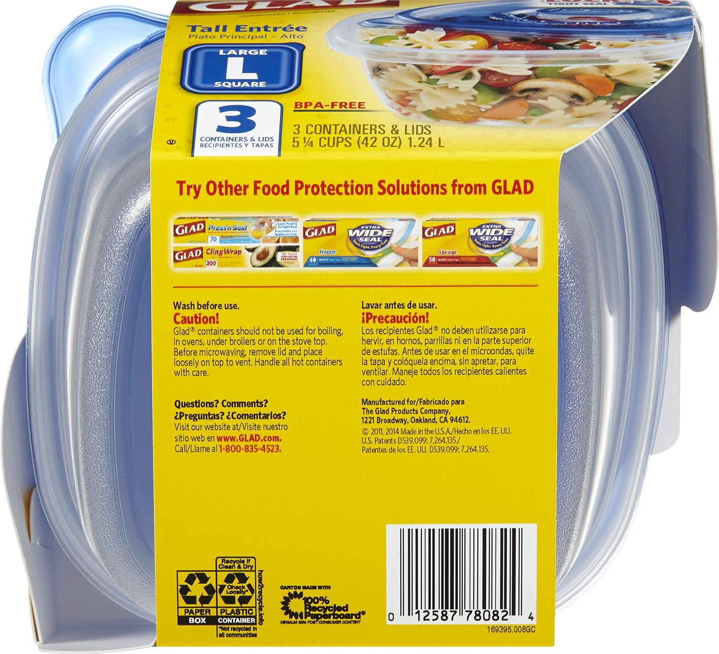 Glad GladWare To Go Snack Food Storage Containers with Lids, Medium Rectangle No BPA Plastic with Built-In Dressing Cup for Salads and Snacks, Microwave Dishwasher Safe, 24 Oz, 4 Count