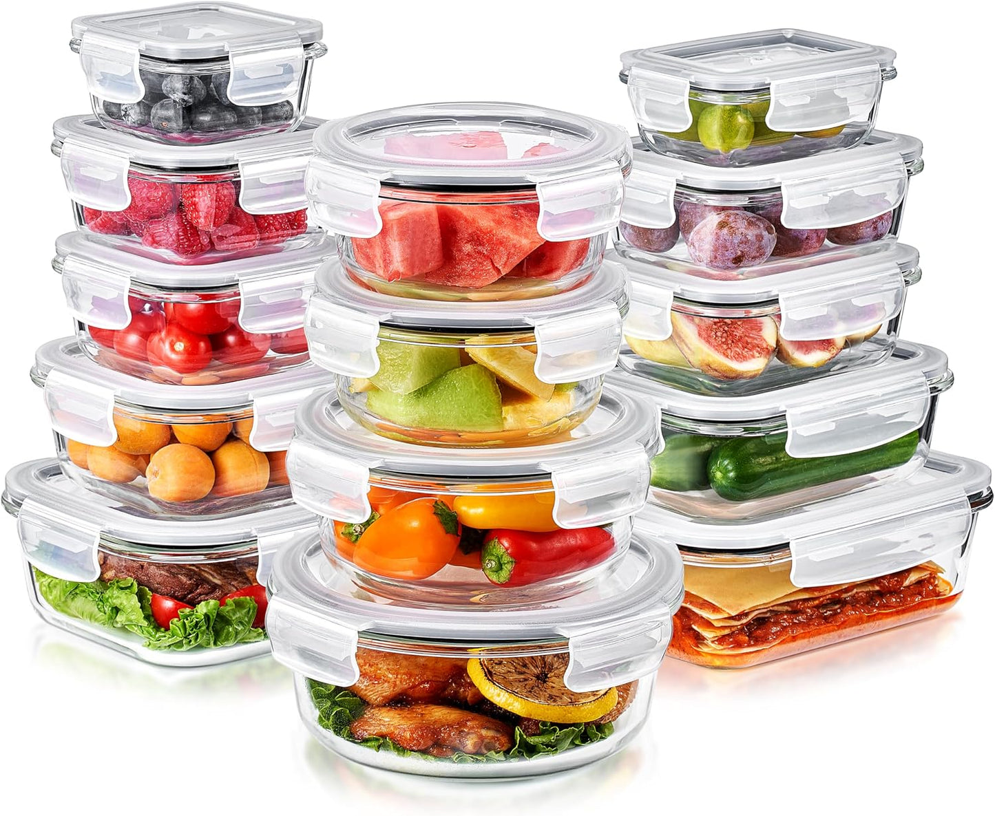 Sorbus 16pc (8 Rectangular 35oz Food Storage Containers and 8 Airtight Lids) – 4.4 Cup Glass Meal Prep Containers, Dishwasher, Freezer, and Oven Safe – Reusable Glass Food Containers for Meal Prep