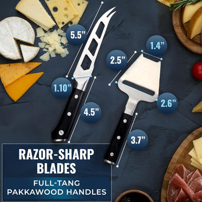 Cutluxe Cheese Knife Set, 5" Knife & 3.5" Slicer for Soft & Hard Cheese