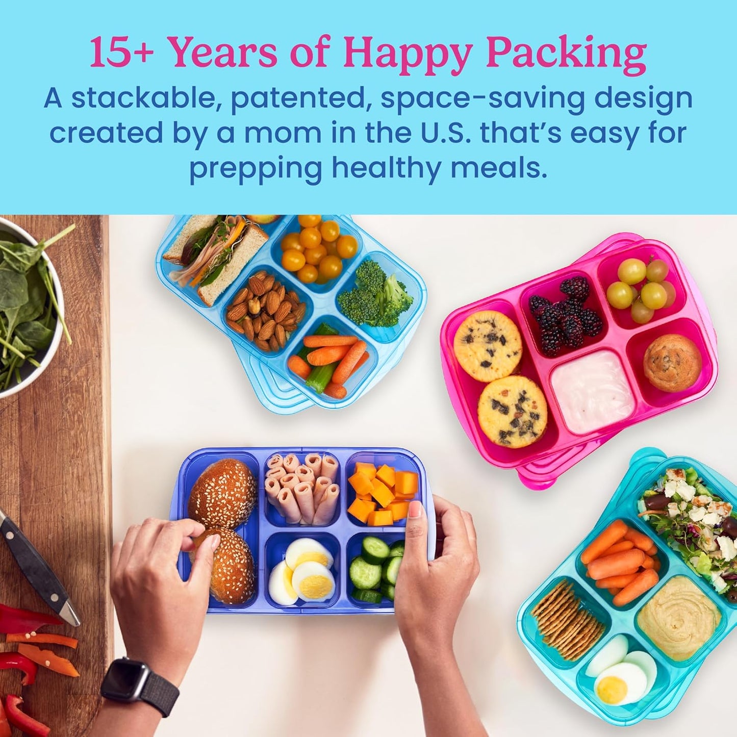 Bentgo Easyboxes - Reusable 5-Compartment Food Containers, Stackable 8-Piece Set, 4 Trays & 4 Lids, BPA-Free Food Storage for Meal Prep, School, & Work; Lunch Boxes with Patented Design (Classic)