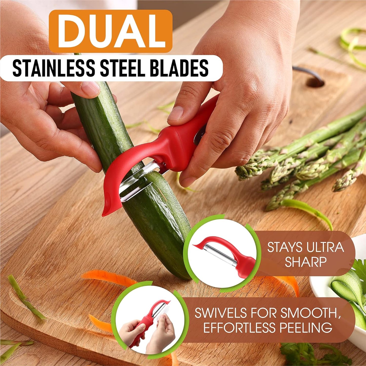 Spring Chef Premium Swivel Vegetable Peeler, Soft Grip Handle and Ultra Sharp Stainless Steel Blades - Perfect Kitchen Peeler For Veggie, Fruit, Potato, Carrot, Apple - Mango