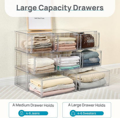 Vtopmart 6 Pack Clear Stackable Storage Bins 15QT, Easily Assemble Bathroom Organizers,Plastic Storage Bins for Kitchen Pantry,Under Sink Organization(Medium)