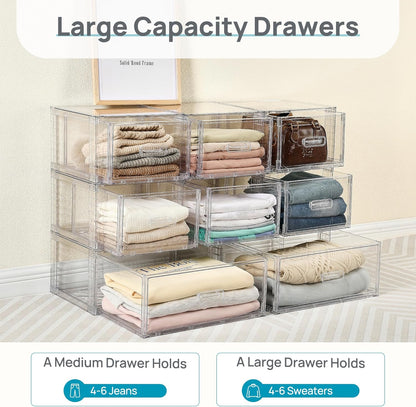 Vtopmart 2 Pack Clear Stackable Storage Drawers 15QT, Easily Assemble Closet Organizers,Plastic Storage Bins for Bathroom,Cabinet,Kitchen Pantry,Under Sink Organization(Medium)