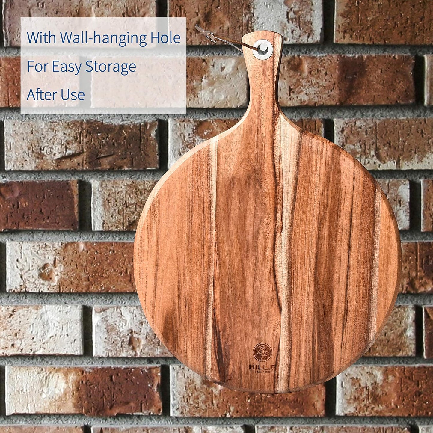 BILL.F Acacia Pizza Peel, Set of 3 Acacia Wood Cutting Board 8" 10" 12" Inch Cutting Board, Cheese Paddle Board, Bread and Crackers Platter for Serving and Minor Food Prepare with Handle and Organizer