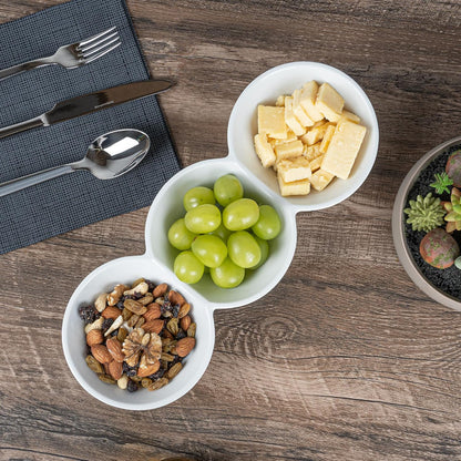 Restaurantware-9.1 x 4.9 x 2.3 Inch Double Dip Bowls, 1 Microwavable Condiment Server - 2 Compartments, Microwavable, White Porcelain Dip Tray, Dishwashable, For Snacks, Condiments, Or Toppings