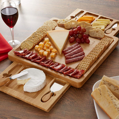 Casafield Bamboo Cheese Board and Knife Gift Set, Wooden Charcuterie Board Meat and Cheese Platter for Entertaining, Housewarming, Birthday, Wedding