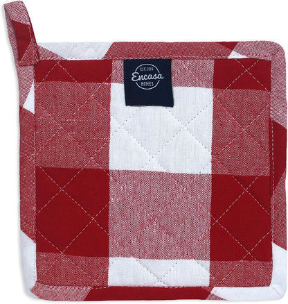 Encasa XO Pot Holders, Quilted Kitchen Hot Pads 8"x8" Black