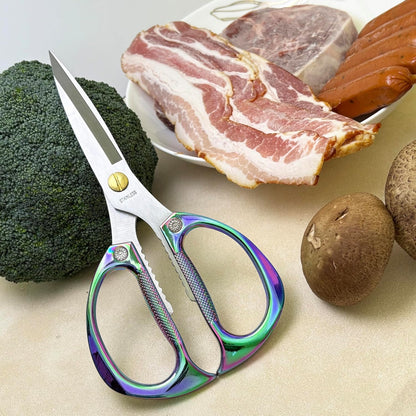 7.5in Stainless Steel Kitchen Scissors, Heavy Duty Shears for Chicken, Meat, Food, Vegetables, BBQ (Silver)