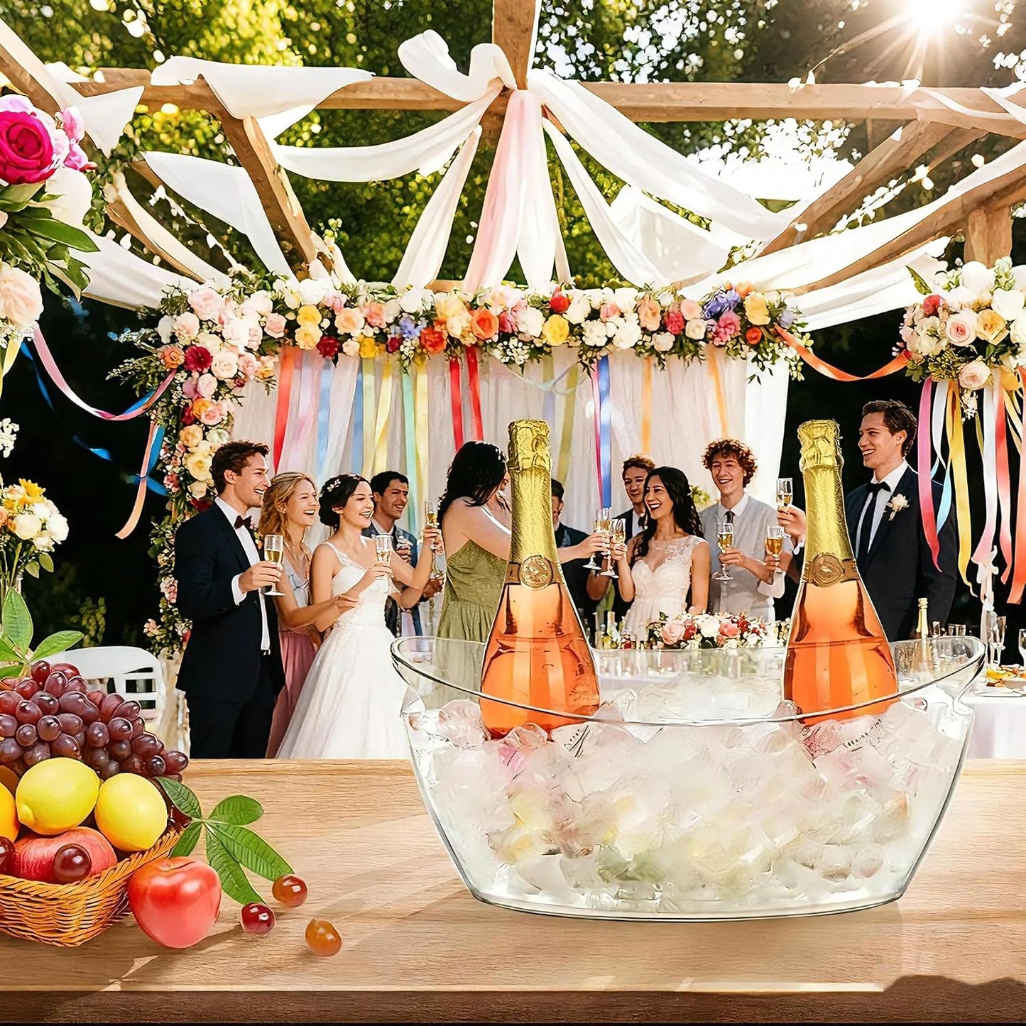 2-Pack 5.5L Ice Bucket for Parties, Portable Drink Bucket for Cocktail Bar, Extra Large Clear Beverage Tubs with Scoops, Champagne Cooler for Beverage/Wine/Beer, Mimosa Bar Essentials